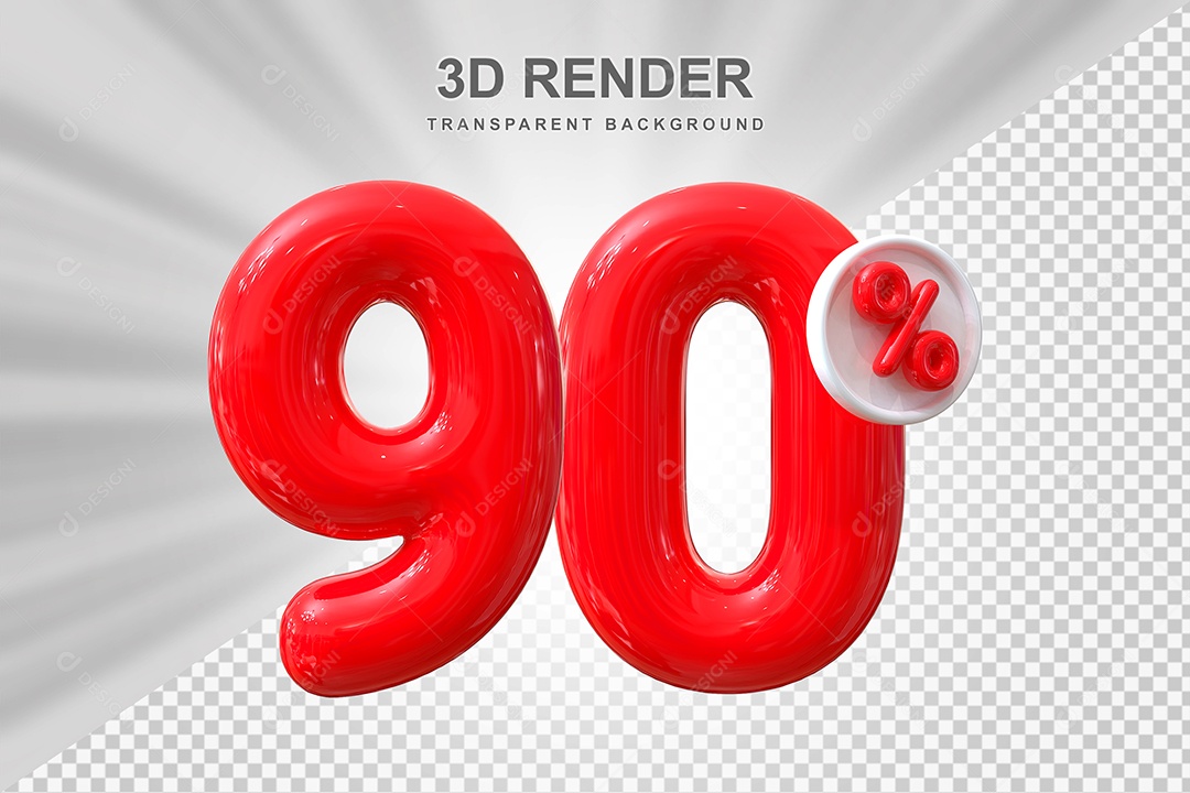 Número de Desconto 90% Elemento 3D Vermelho para Composição PSD