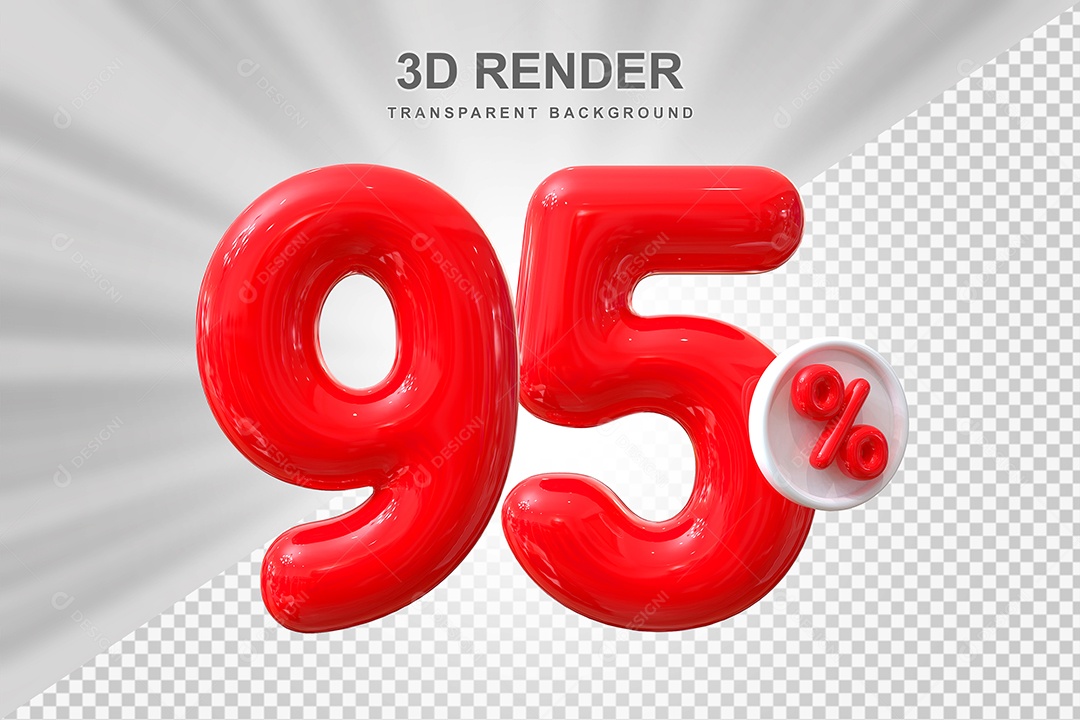 Número de Desconto 95% Elemento 3D Vermelho para Composição PSD