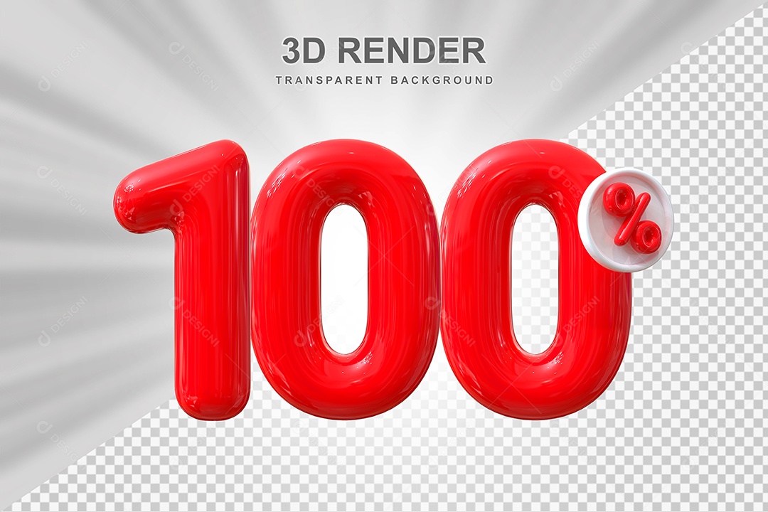 Número de Desconto 100% Elemento 3D Vermelho para Composição PSD
