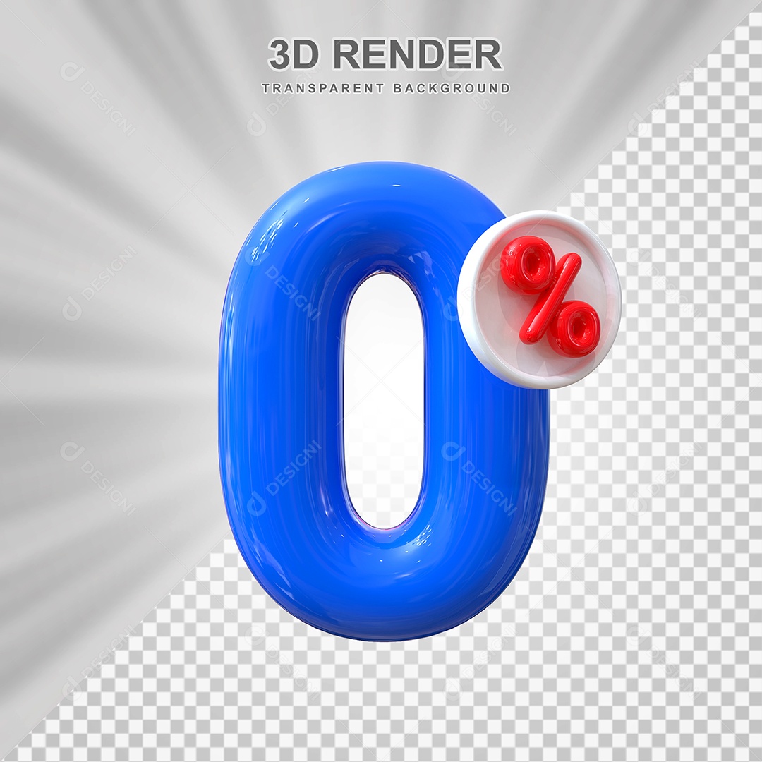 Número de Desconto 0% Elemento 3D Azul para Composição PSD