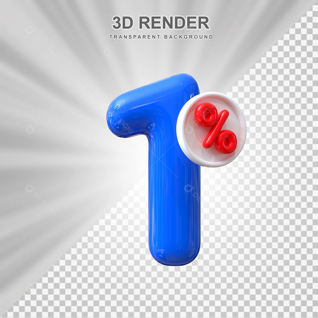 Número de Desconto 1% Elemento 3D Azul para Composição PSD