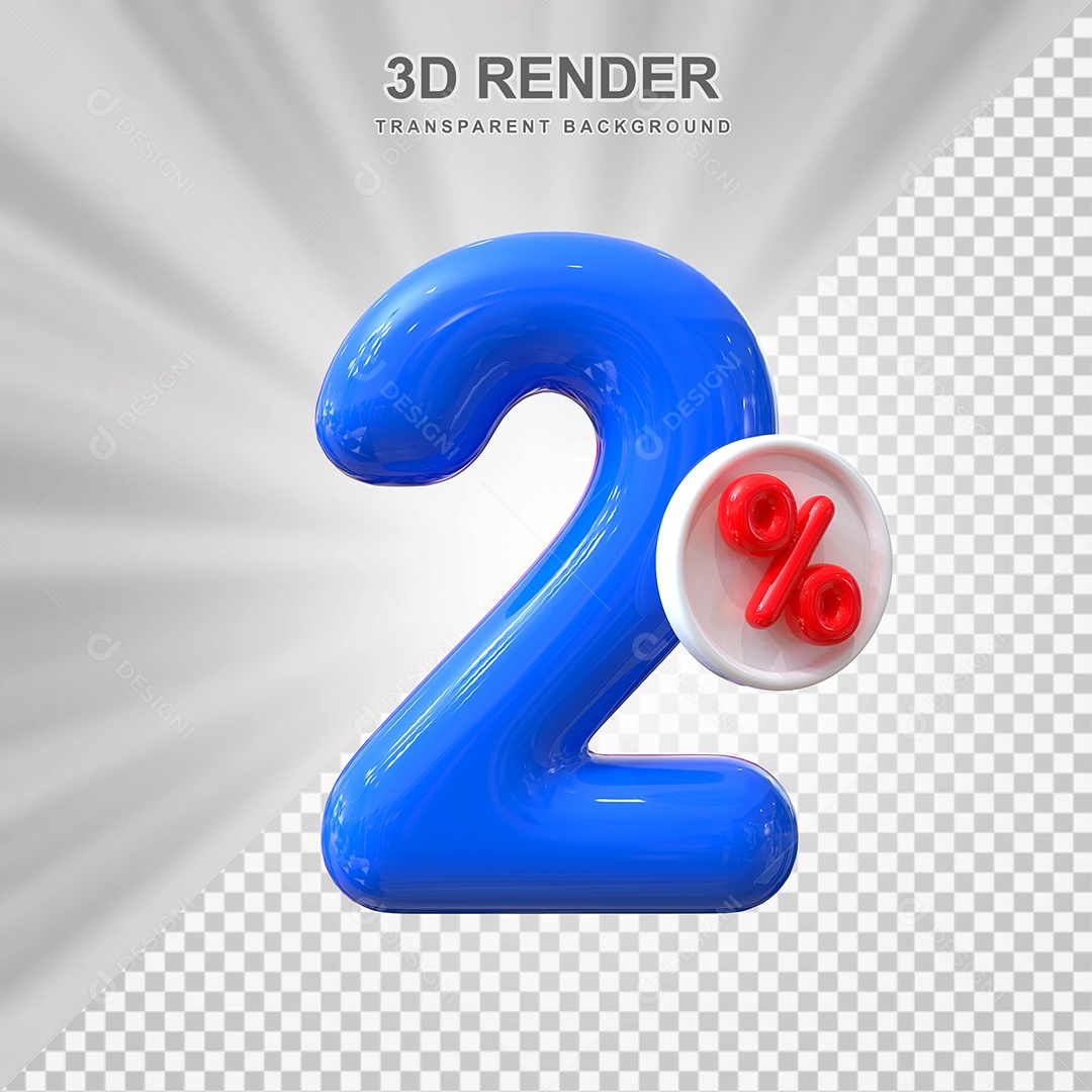 Número de Desconto 2% Elemento 3D Azul para Composição PSD