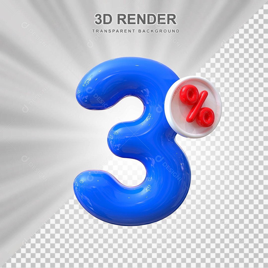 Número de Desconto 20% Elemento 3D Azul para Composição PSD