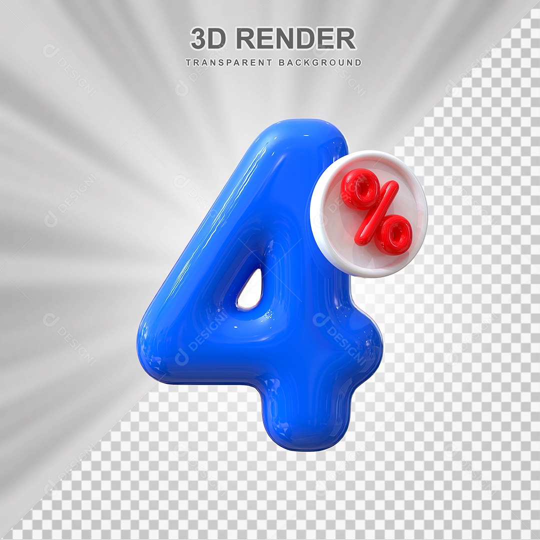 Número de Desconto 4% Elemento 3D Azul para Composição PSD