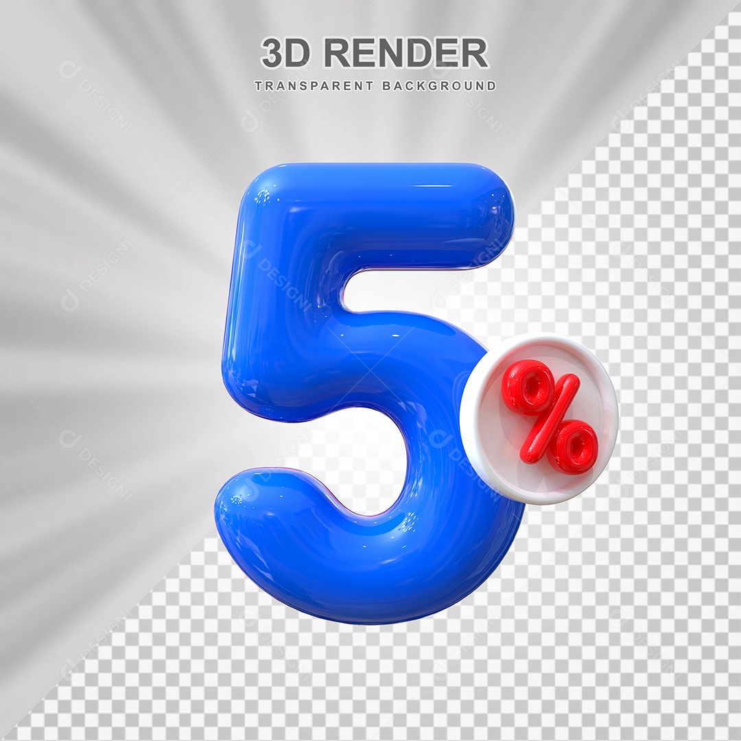 Número de Desconto 5% Elemento 3D Azul para Composição PSD