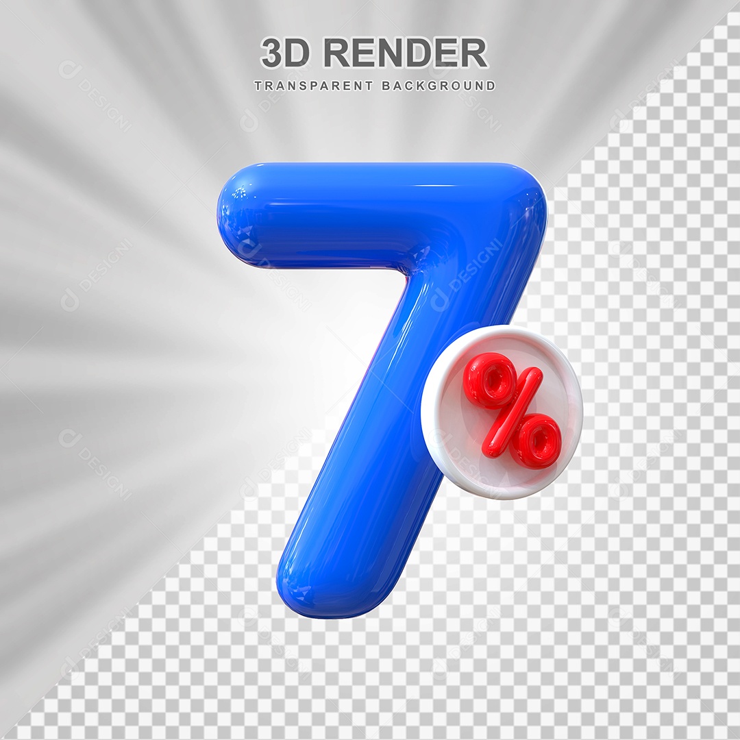 Número de Desconto 7% Elemento 3D Azul para Composição PSD