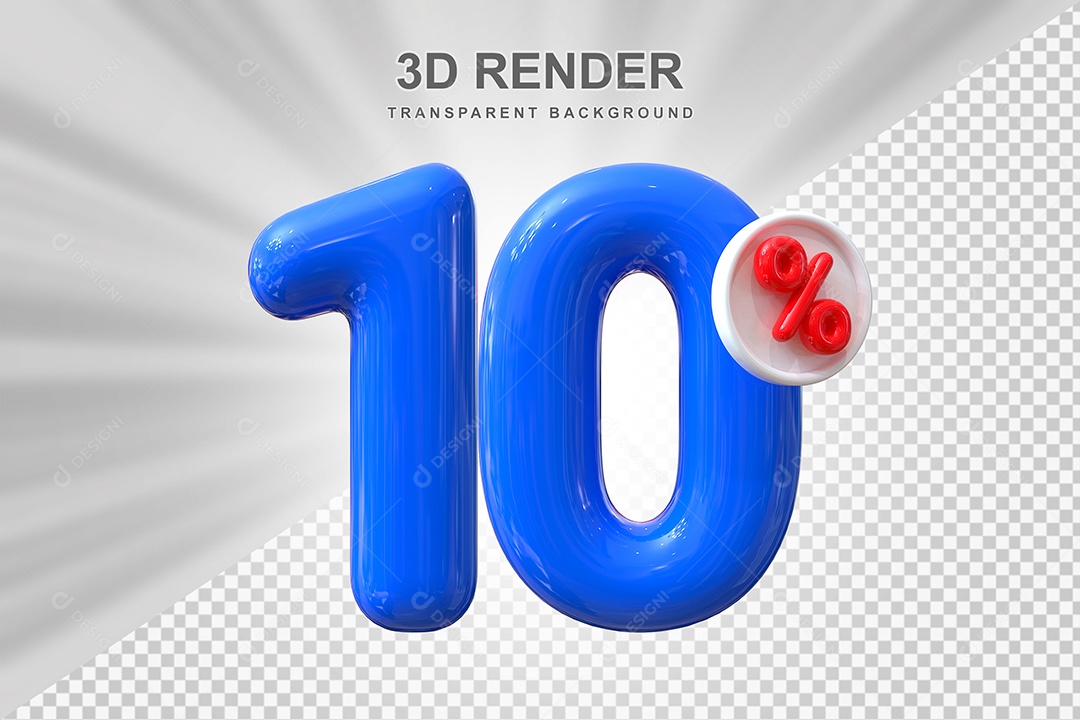 Número de Desconto 10% Elemento 3D Azul para Composição PSD