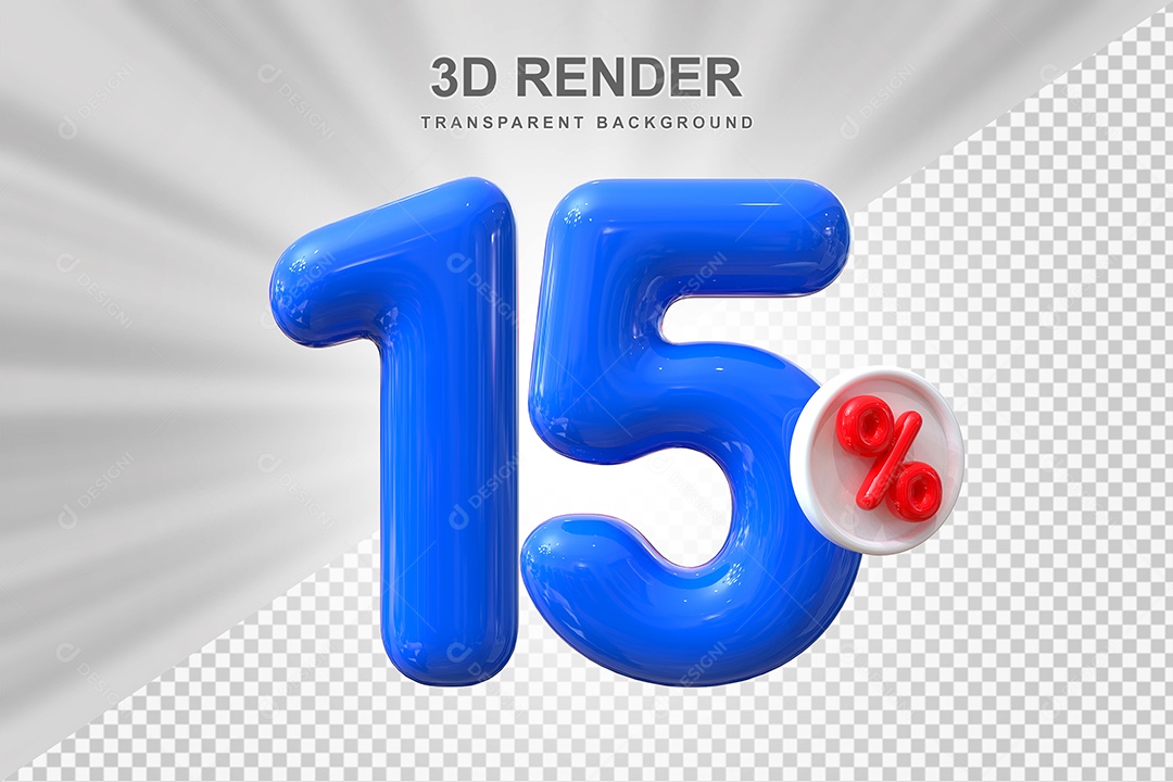 Número de Desconto 15% Elemento 3D Azul para Composição PSD