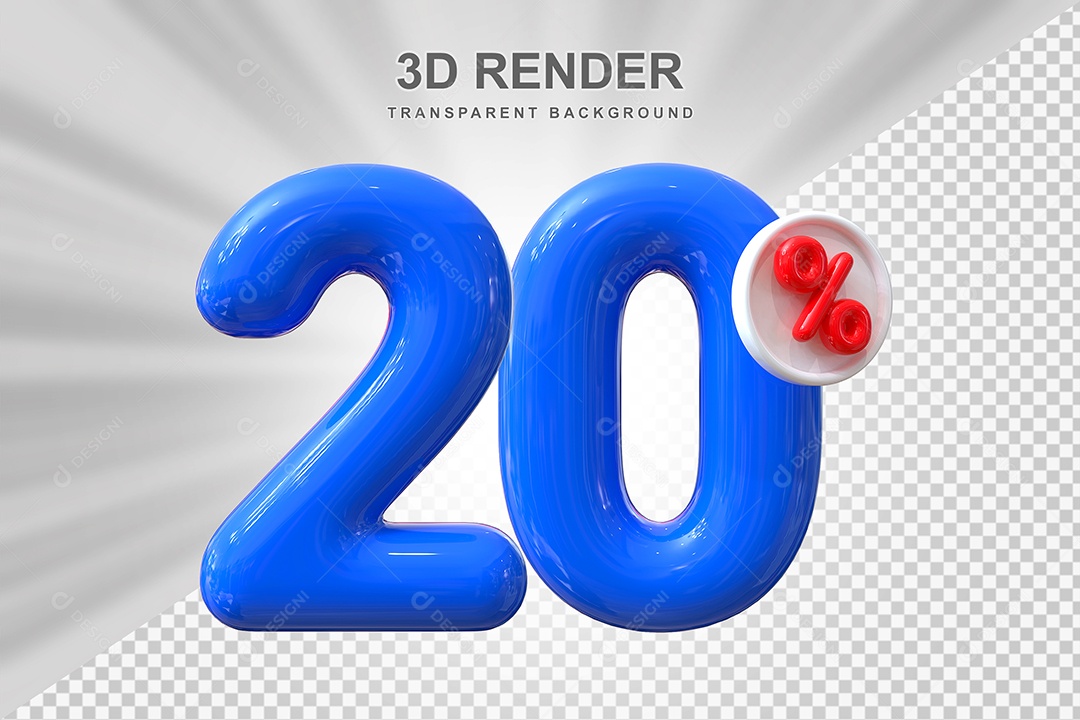 Número de Desconto 20% Elemento 3D Azul para Composição PSD