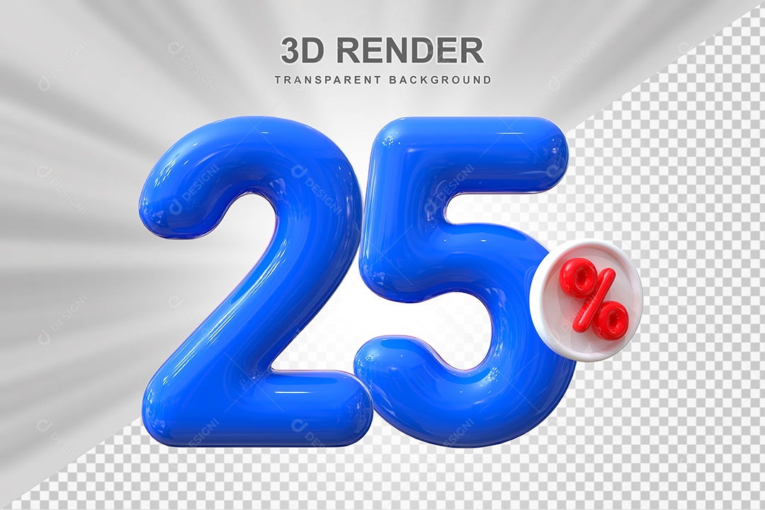 Número de Desconto 25% Elemento 3D Azul para Composição PSD