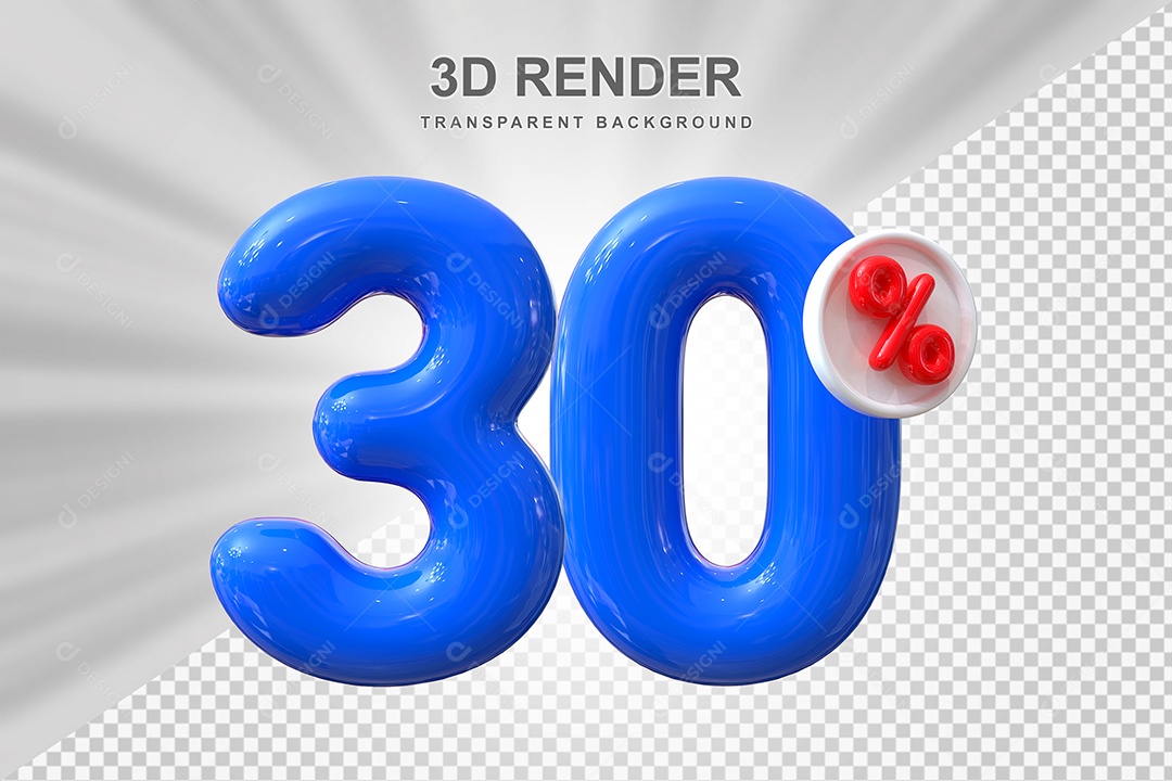 Número de Desconto 30% Elemento 3D Azul para Composição PSD