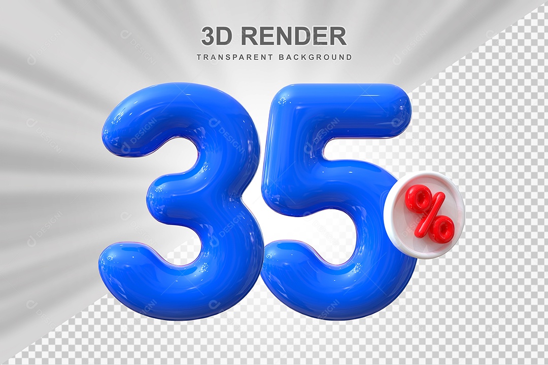 Número de Desconto 35% Elemento 3D Azul para Composição PSD