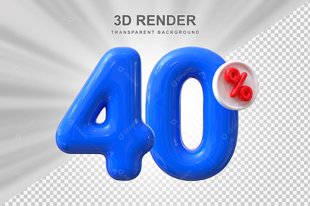 Número de Desconto 40% Elemento 3D Azul para Composição PSD
