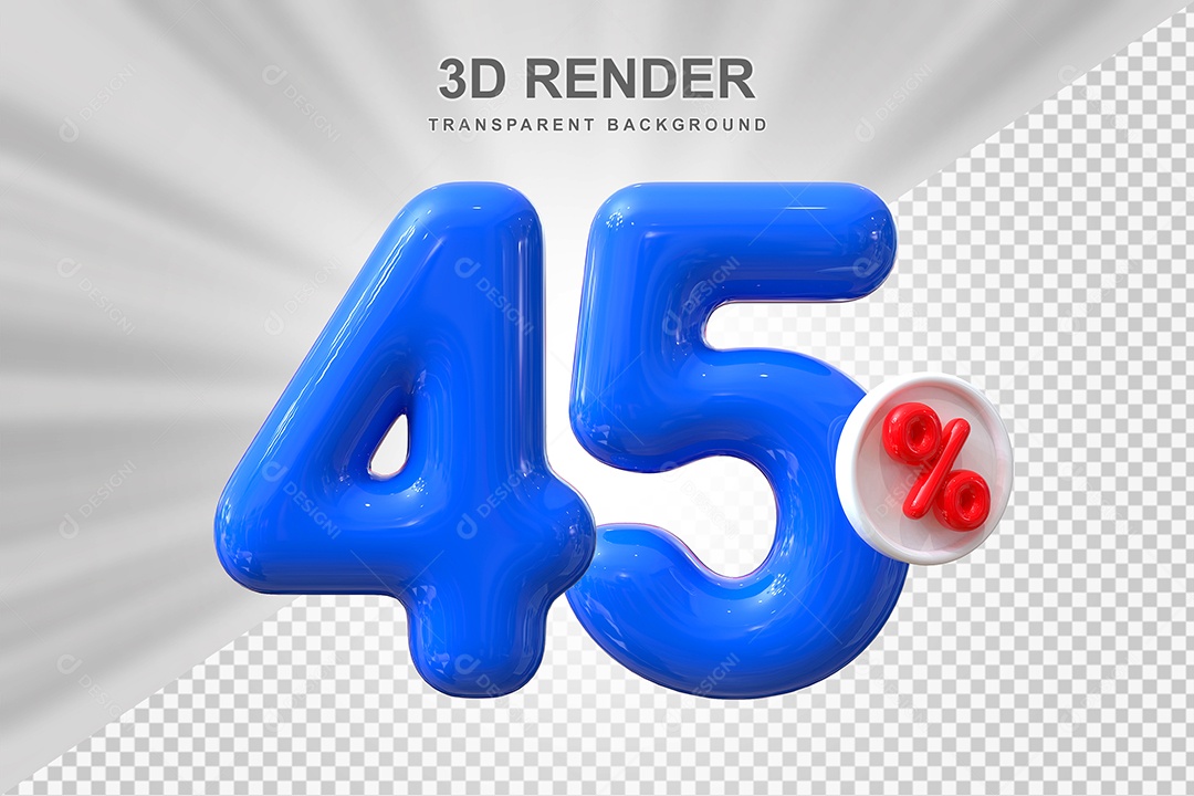 Número de Desconto 45% Elemento 3D Azul para Composição PSD