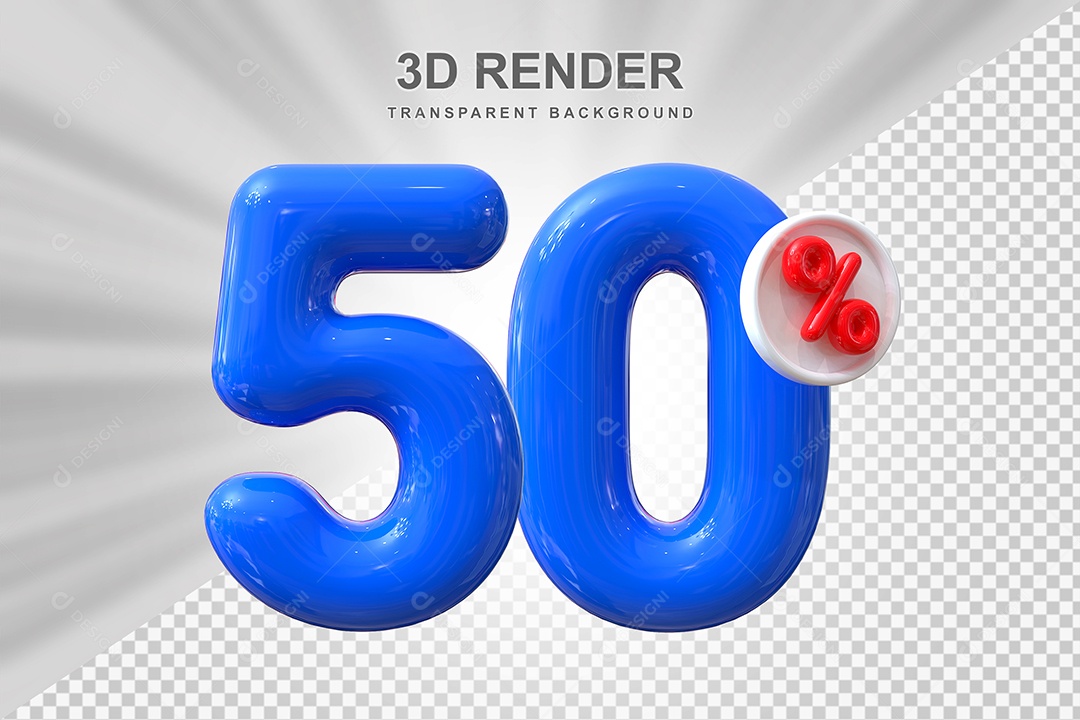 Número de Desconto 50% Elemento 3D Azul para Composição PSD