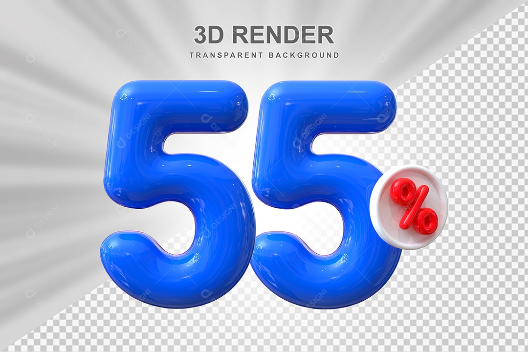 Número de Desconto 55% Elemento 3D Azul para Composição PSD