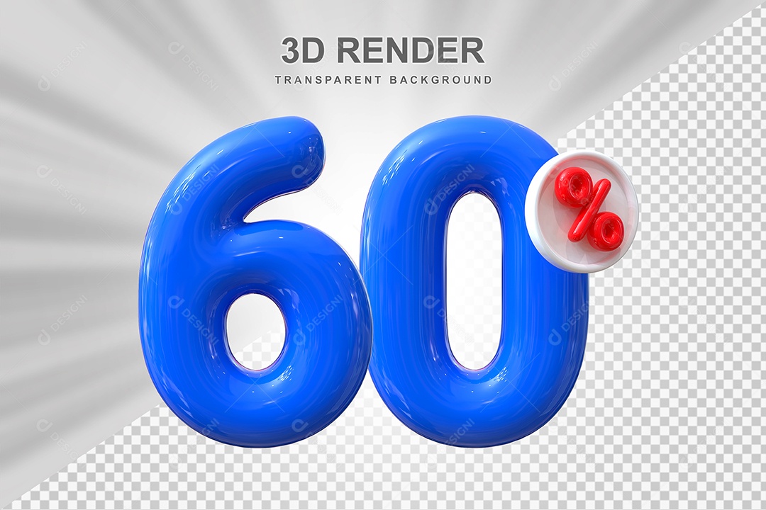 Número de Desconto 60% Elemento 3D Azul para Composição PSD