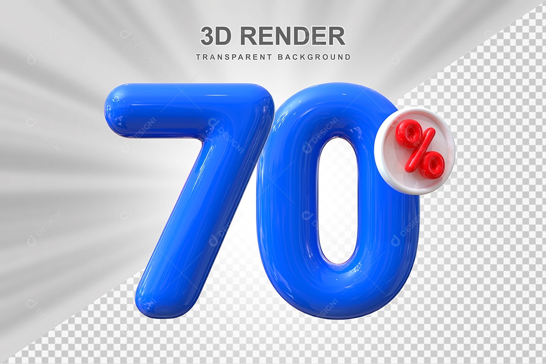Número de Desconto 70% Elemento 3D Azul para Composição PSD