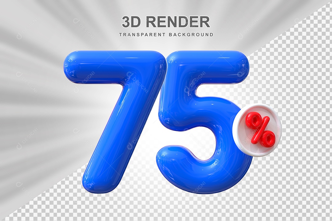 Número de Desconto 75% Elemento 3D Azul para Composição PSD
