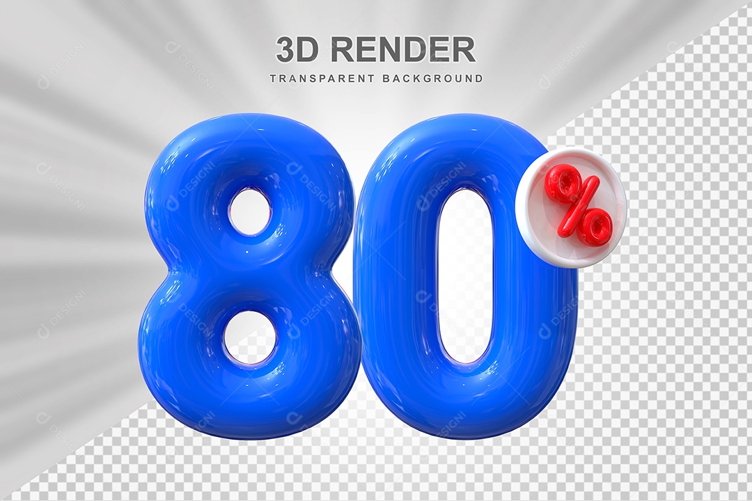 Número de Desconto 80% Elemento 3D Azul para Composição PSD