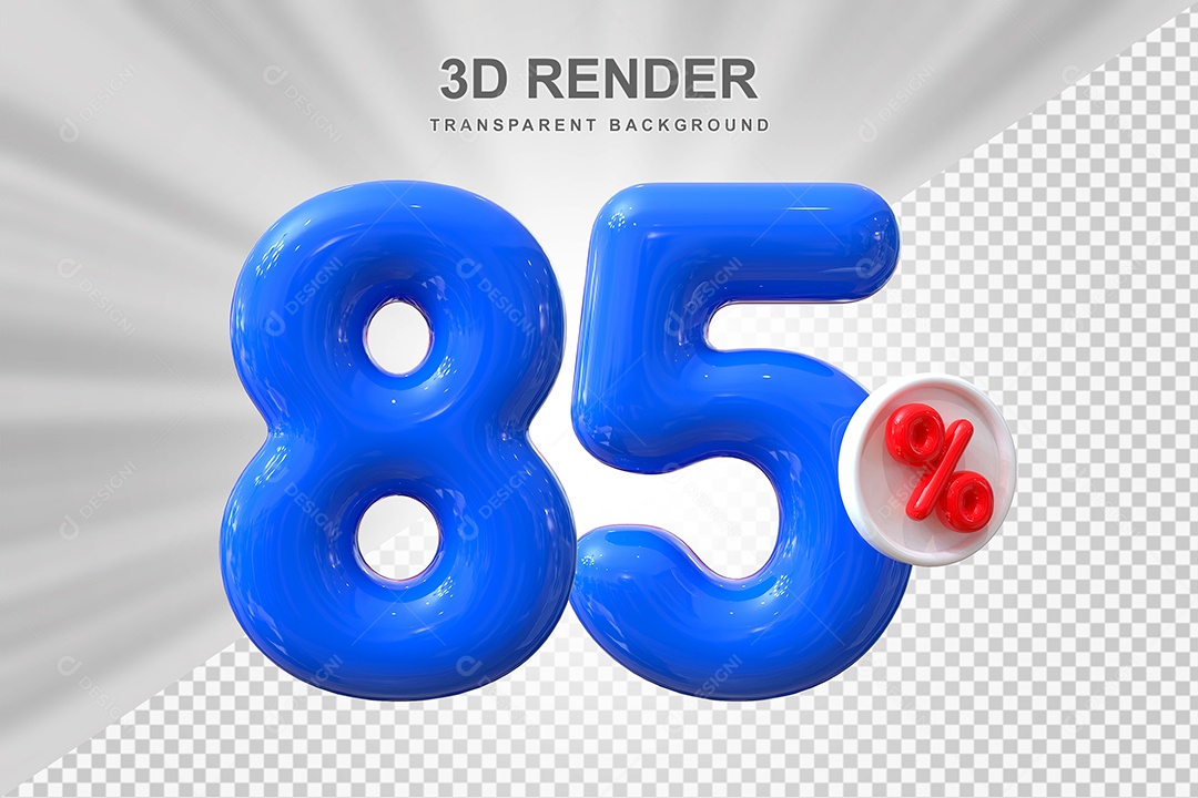 Número de Desconto 85% Elemento 3D Azul para Composição PSD