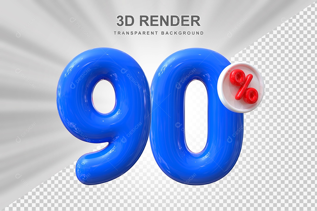 Número de Desconto 90% Elemento 3D Azul para Composição PSD