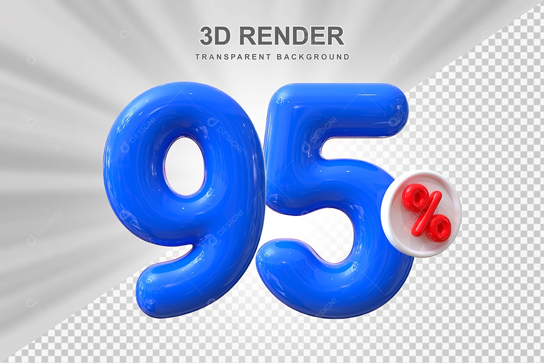 Número de Desconto 95% Elemento 3D Azul para Composição PSD