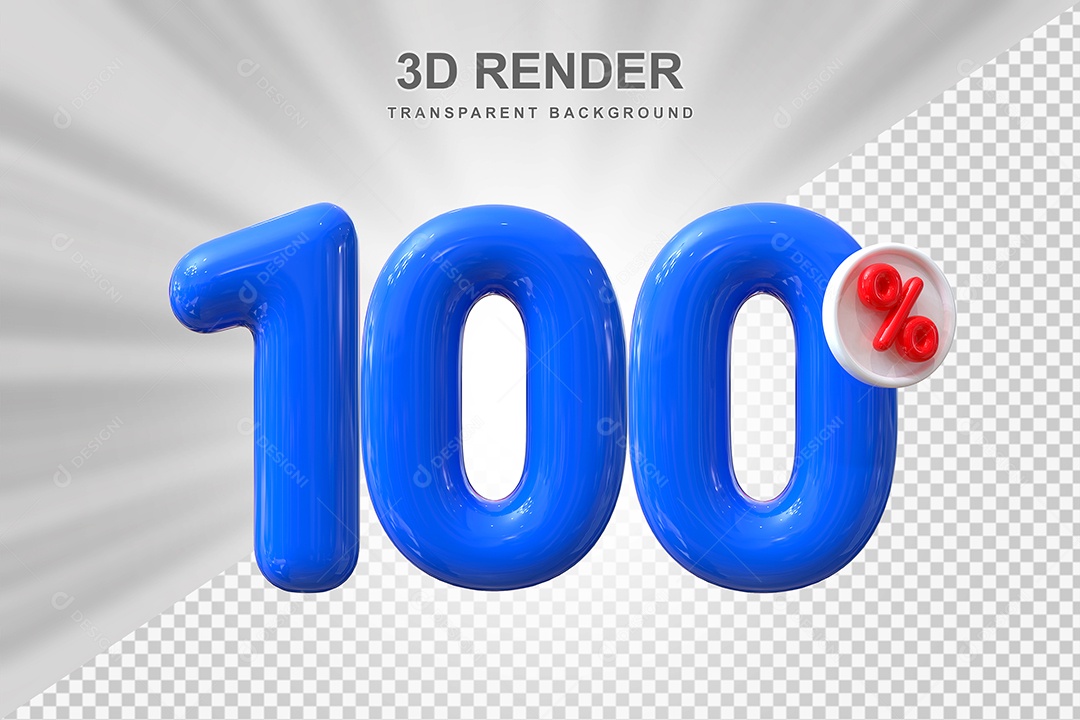 Número de Desconto 100% Elemento 3D Azul para Composição PSD