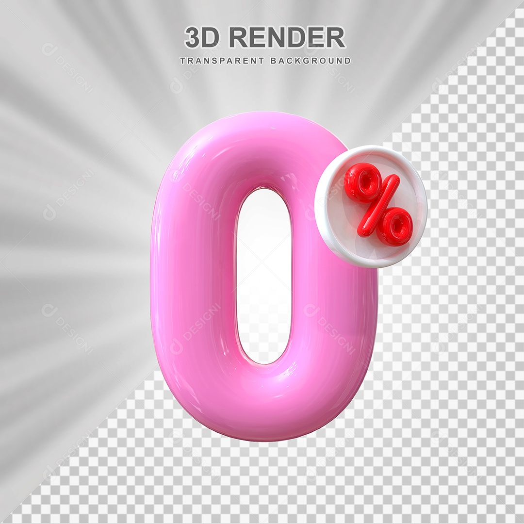 Número de Desconto 0% Elemento 3D Rosa para Composição PSD