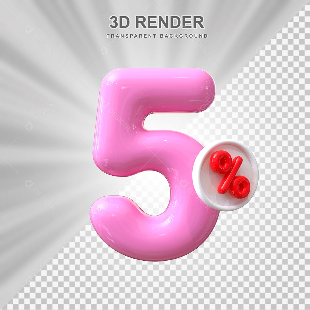 Número de Desconto 5% Elemento 3D Rosa para Composição PSD