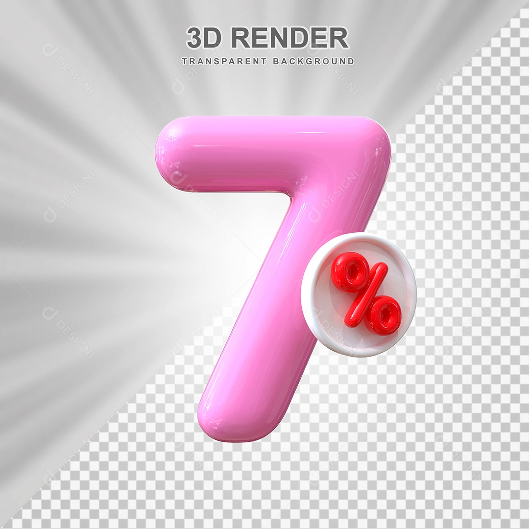 Número de Desconto 7% Elemento 3D Rosa para Composição PSD