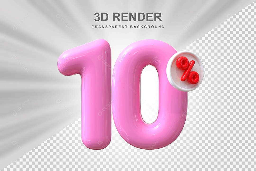 Número de Desconto 10% Elemento 3D Rosa para Composição PSD
