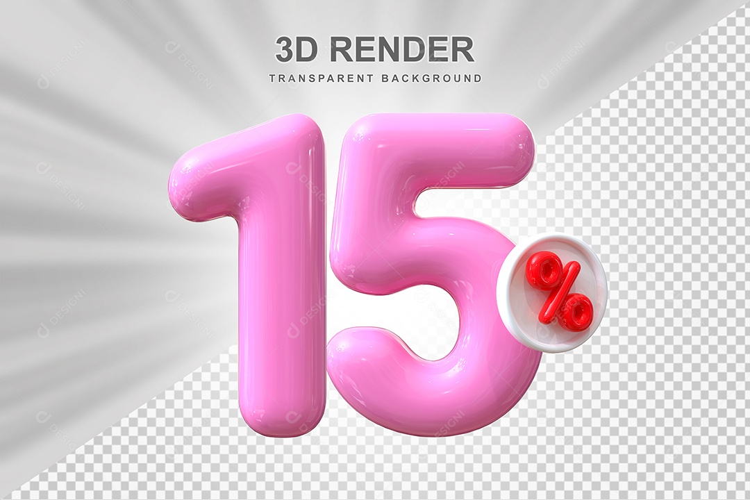 Número de Desconto 15% Elemento 3D Rosa para Composição PSD