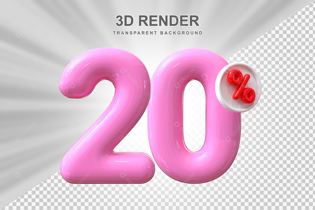 Número de Desconto 20% Elemento 3D Rosa para Composição PSD