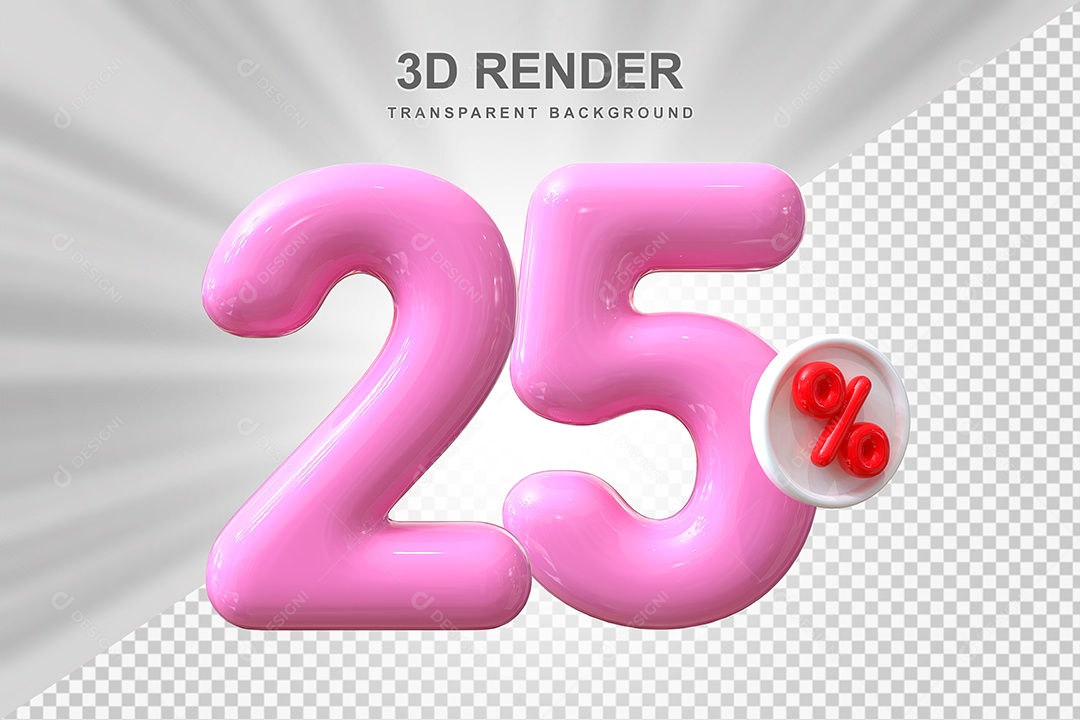 Número de Desconto 25% Elemento 3D Rosa para Composição PSD