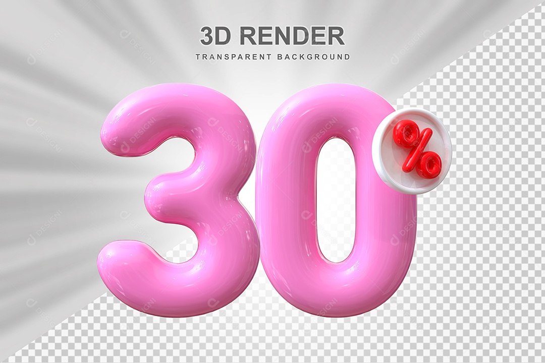 Número de Desconto 30% Elemento 3D Rosa para Composição PSD