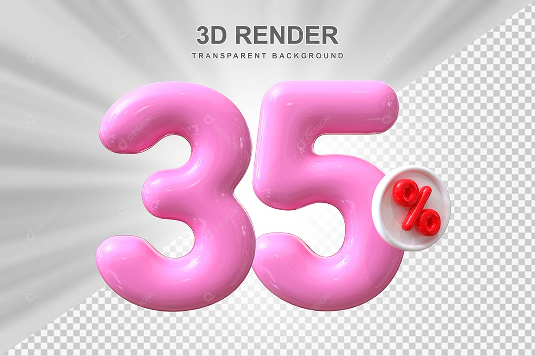 Número de Desconto 35% Elemento 3D Rosa para Composição PSD