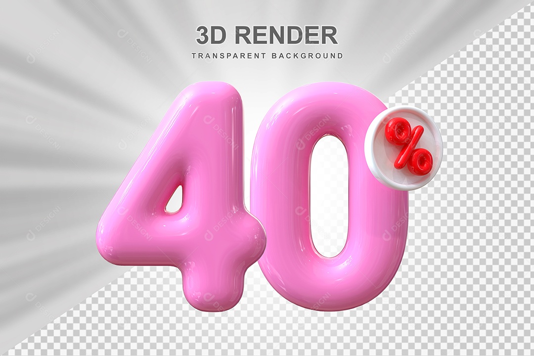 Número de Desconto 40% Elemento 3D Rosa para Composição PSD