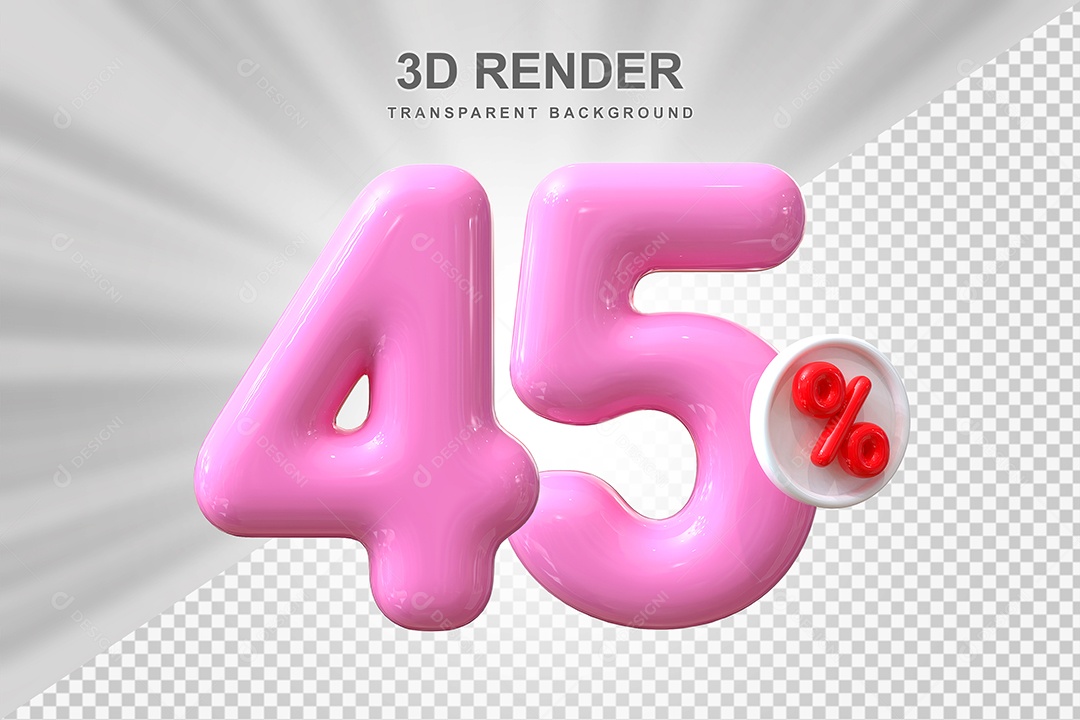 Número de Desconto 45% Elemento 3D Rosa para Composição PSD