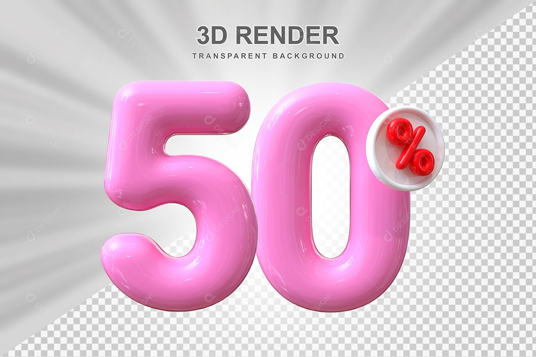 Número de Desconto 50% Elemento 3D Rosa para Composição PSD