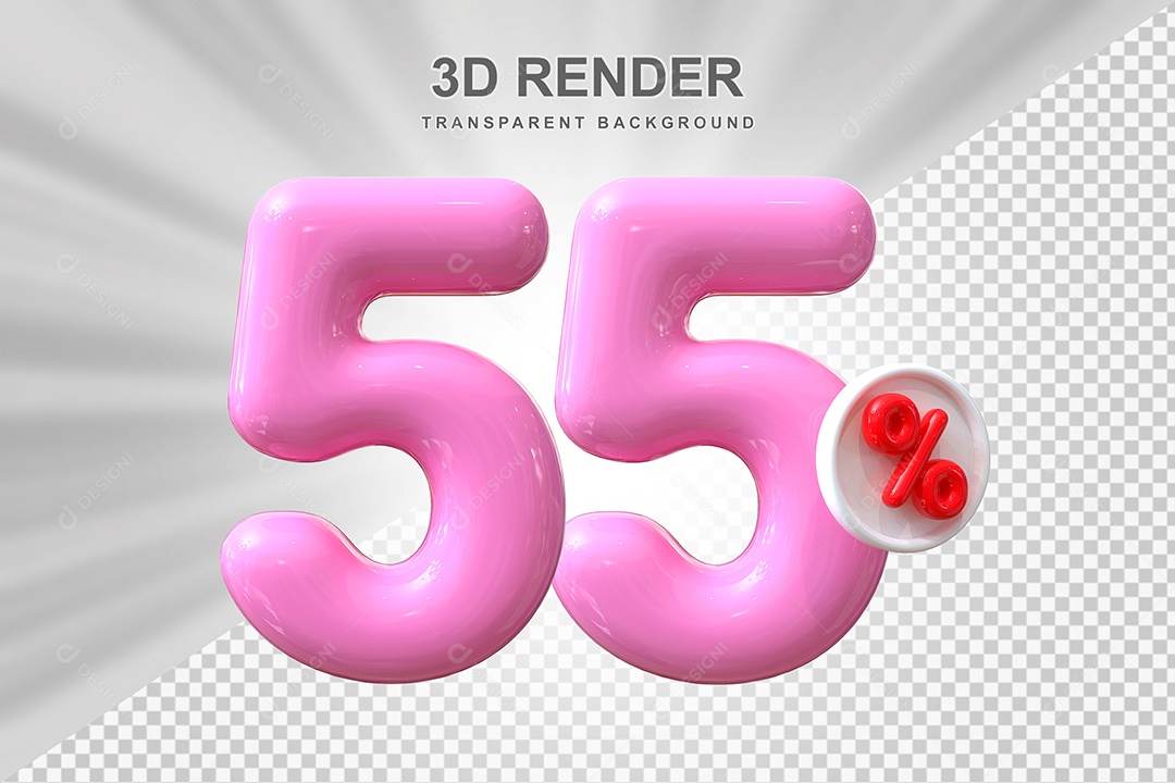Número de Desconto 55% Elemento 3D Rosa para Composição PSD