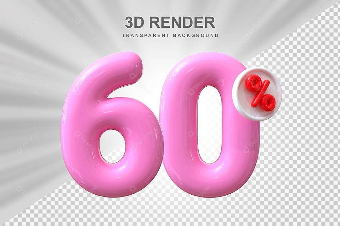 Número de Desconto 60% Elemento 3D Rosa para Composição PSD