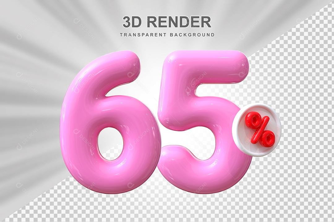 Número de Desconto 65% Elemento 3D Rosa para Composição PSD