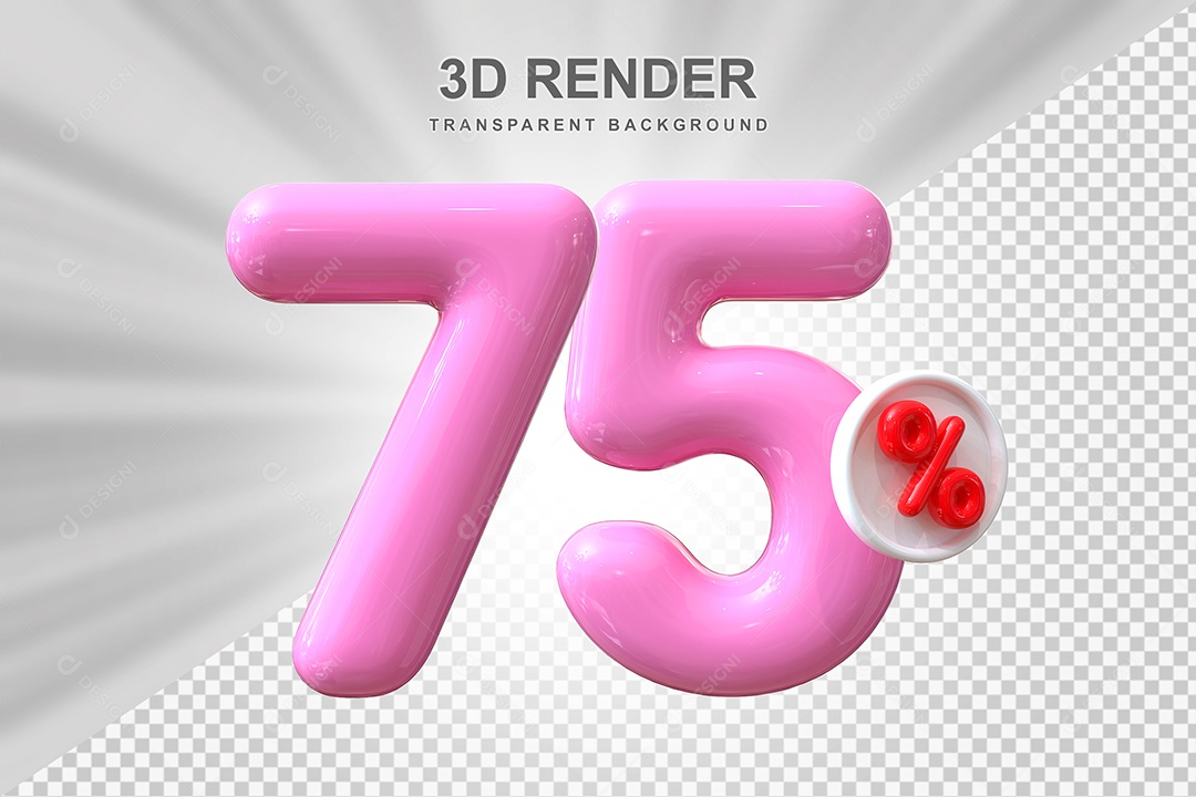 Número de Desconto 75% Elemento 3D Rosa para Composição PSD