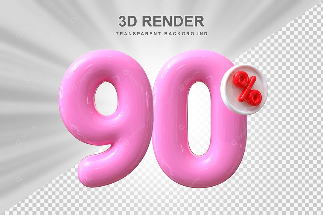 Número de Desconto 90% Elemento 3D Rosa para Composição PSD