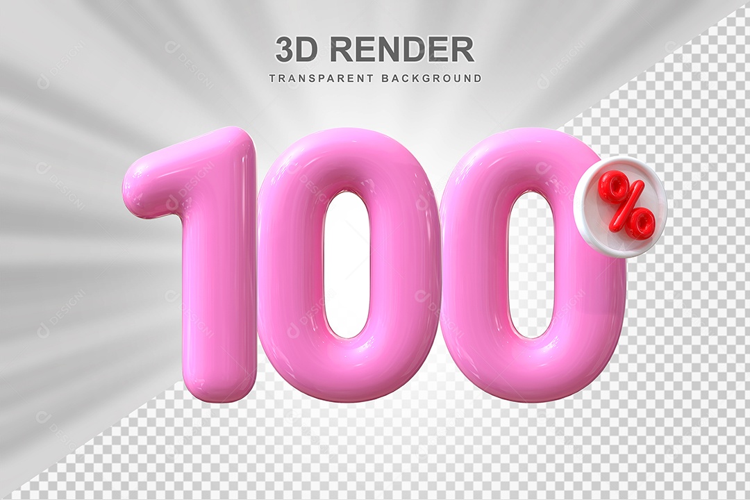 Número de Desconto 100% Elemento 3D Rosa para Composição PSD