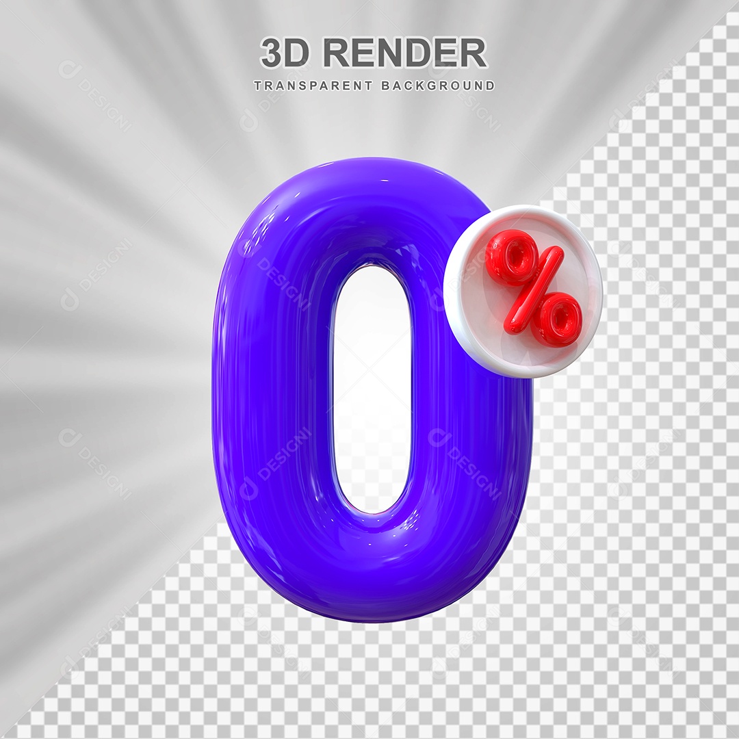 Número de Desconto 0% Elemento 3D Roxo para Composição PSD