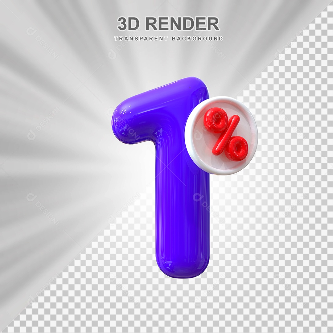 Número de Desconto 1% Elemento 3D Roxo para Composição PSD