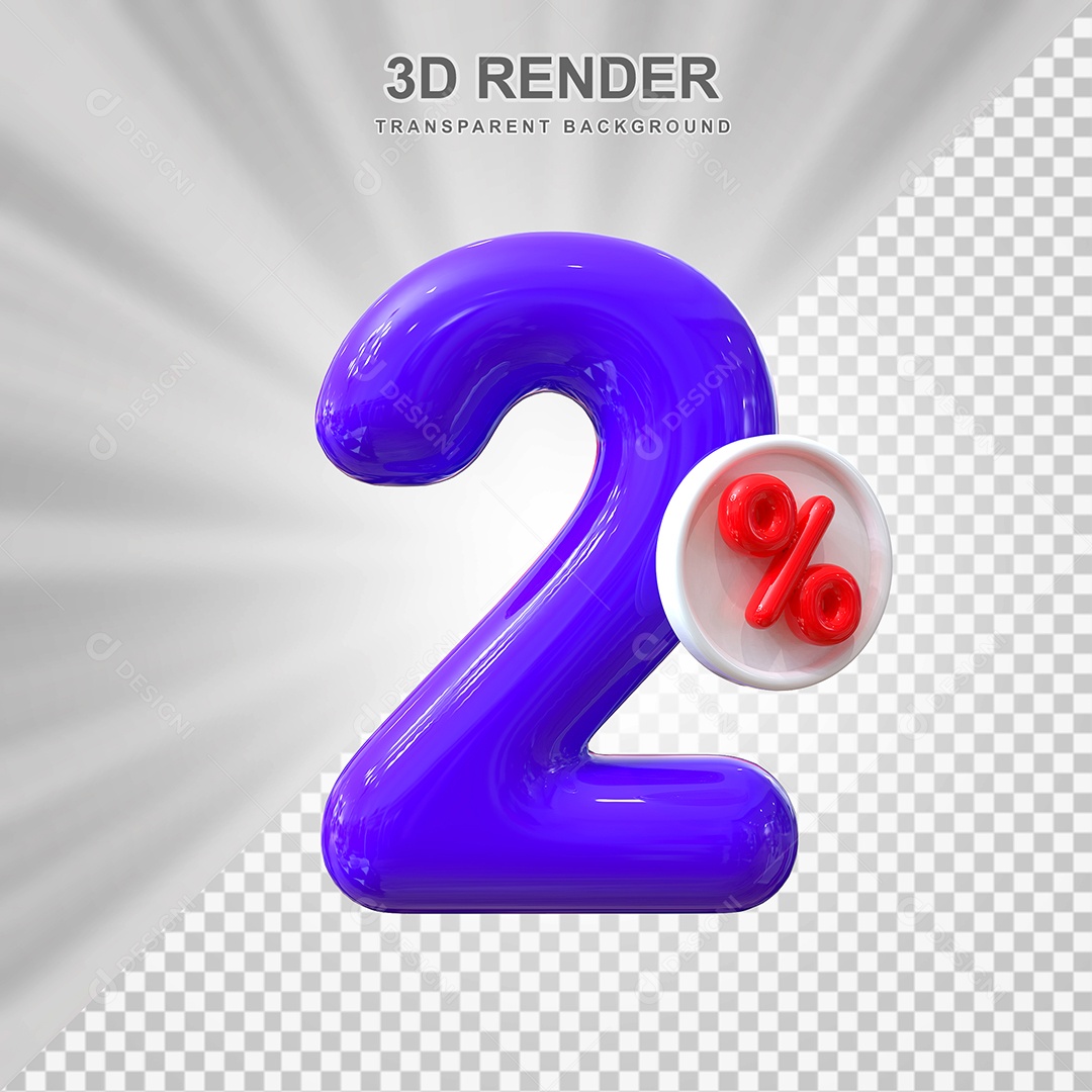 Número de Desconto 2% Elemento 3D Roxo para Composição PSD