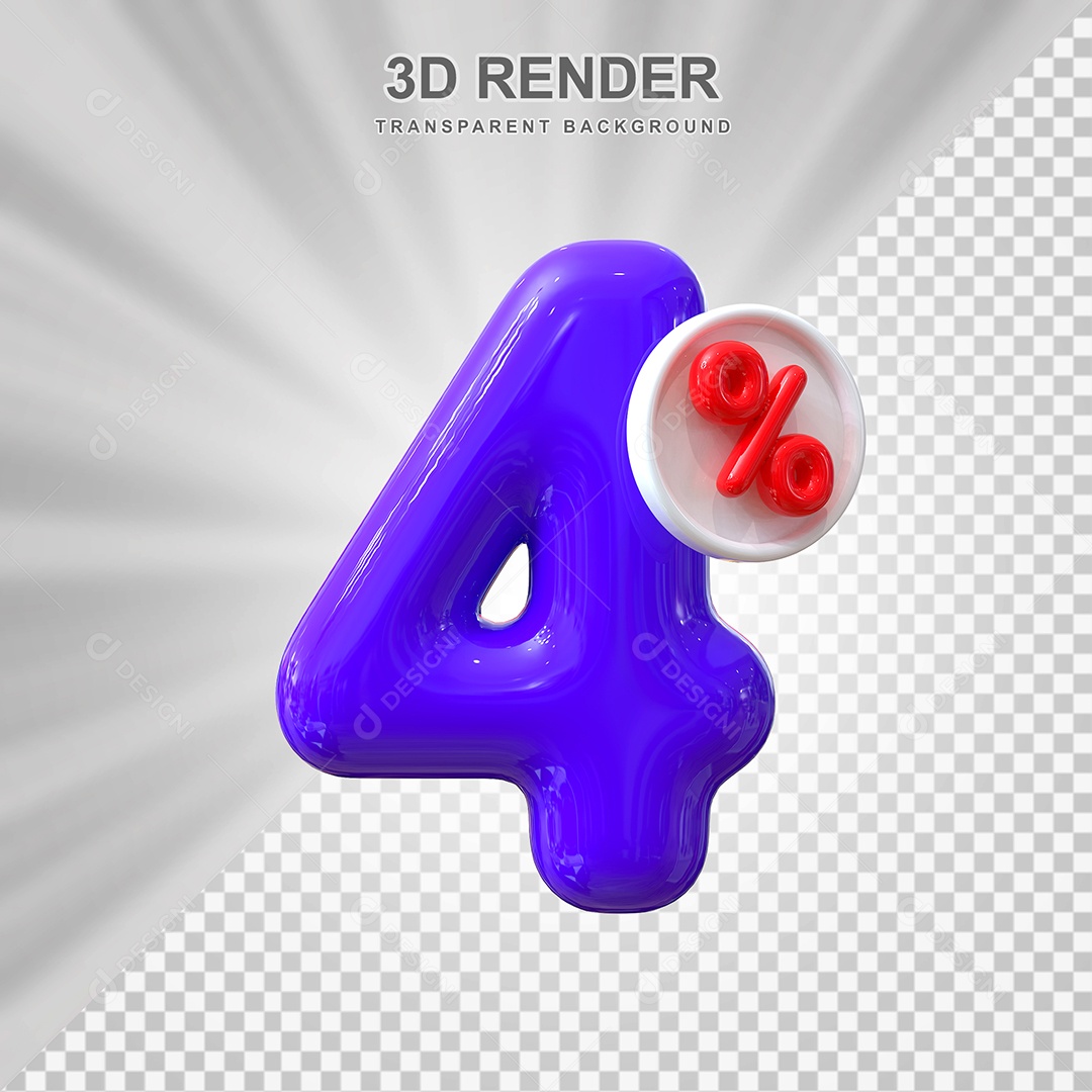Número de Desconto 4% Elemento 3D Roxo para Composição PSD